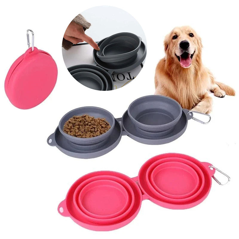 Rubber Foldable Double Bowl Pet Feeding Bowl Pets Supplies Dog Cat Bowls