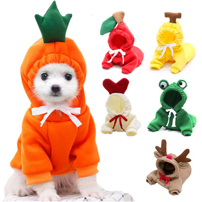 Fruit-Themed Winter Fleece Hoodie - Warm Pet Outfit for Small Dogs & Cats